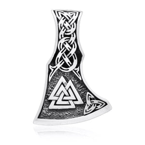 925 Sterling Silver Viking Valknut Triquetra Axe Amulet