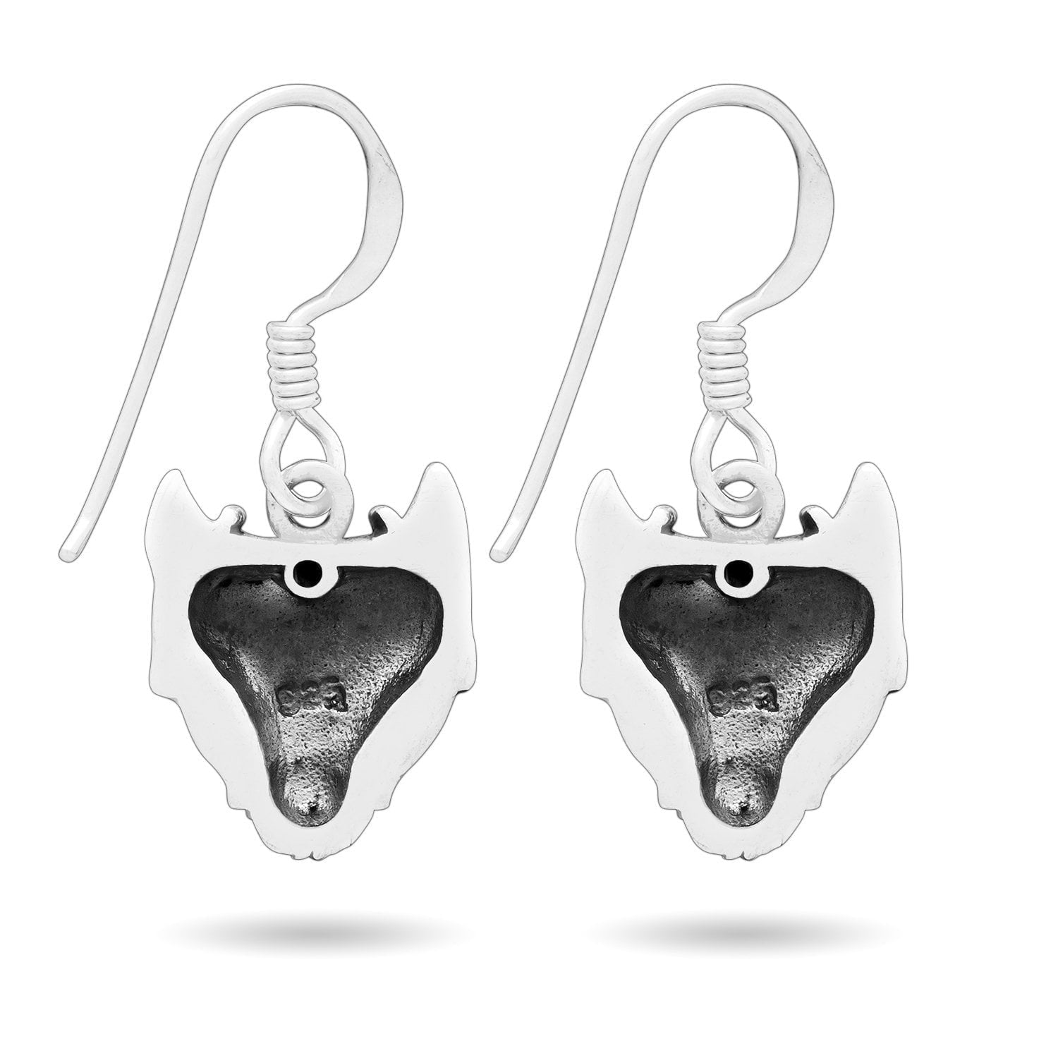 925 Sterling Silver Viking Wolf Head Dangle Earrings Set