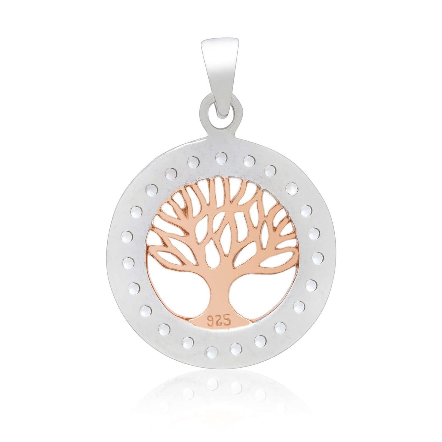 925 Sterling Silver Charm with Rose Gold Viking Yggdrasil and Cubic Zirconia - SilverMania925