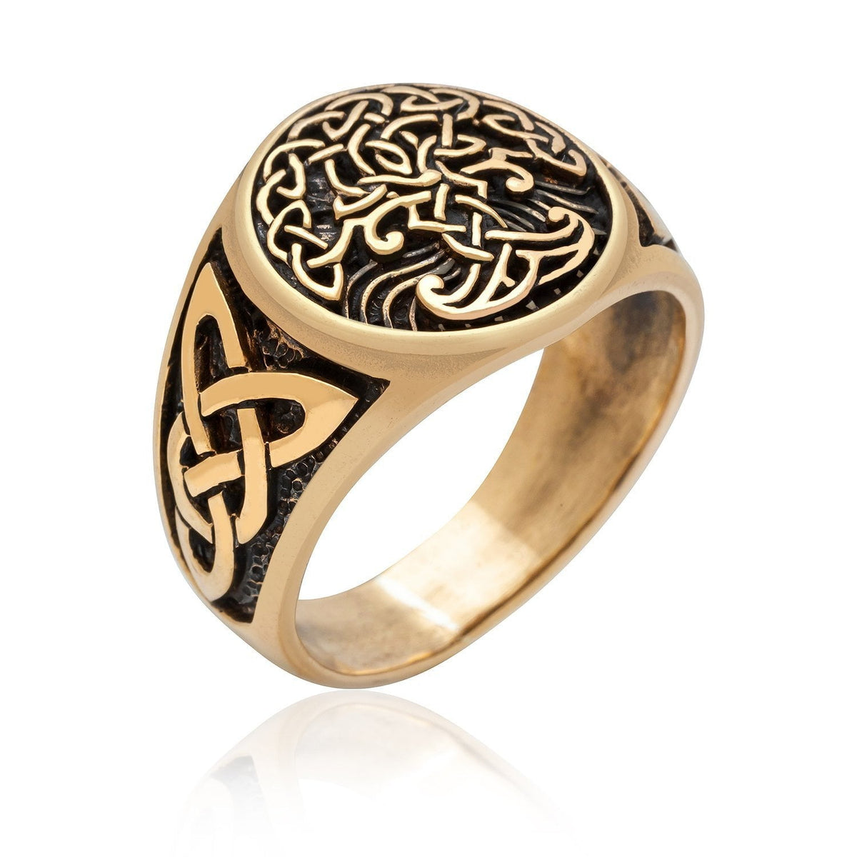 Viking Yggdrasil Bronze Ring with Knotwork - SilverMania925
