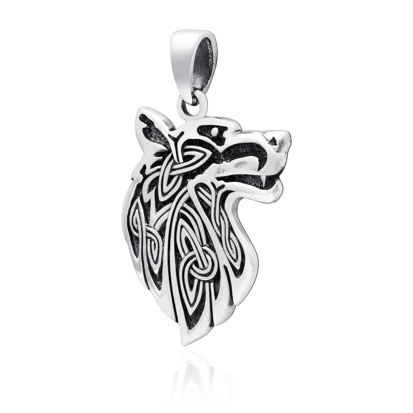 925 Sterling Silver Viking Wolf Fenrir Head Motif Norse Amulet Pendant - SilverMania925