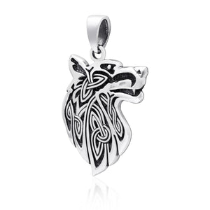 925 Sterling Silver Viking Wolf Fenrir Head Motif Norse Amulet Pendant