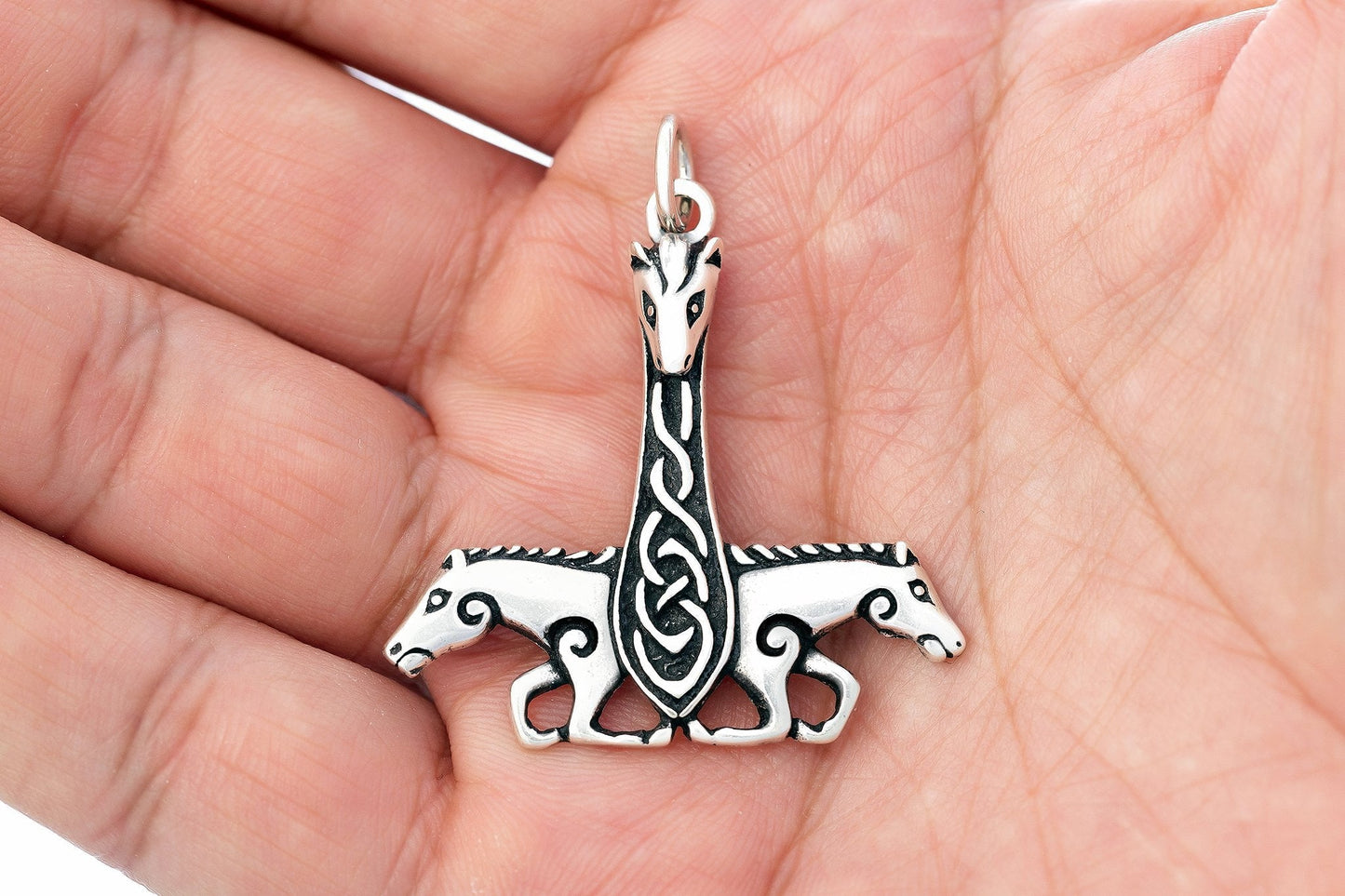 925 Sterling Silver Viking Horse Thor Hammer Pendant - SilverMania925