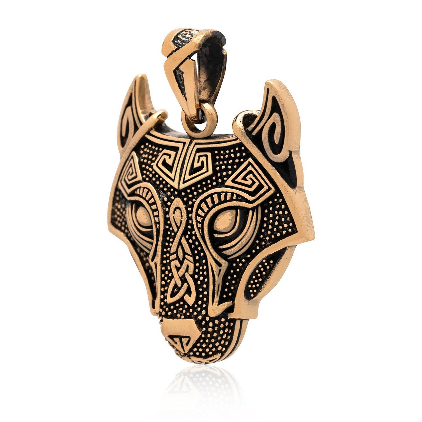 Viking Wolf Head Fenrir Bronze Handcrafted Pendant - SilverMania925