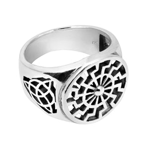 925 Sterling Silver German Schwarze Sonne Black Sun Wheel Sonnenrad Celtic Knot Ring