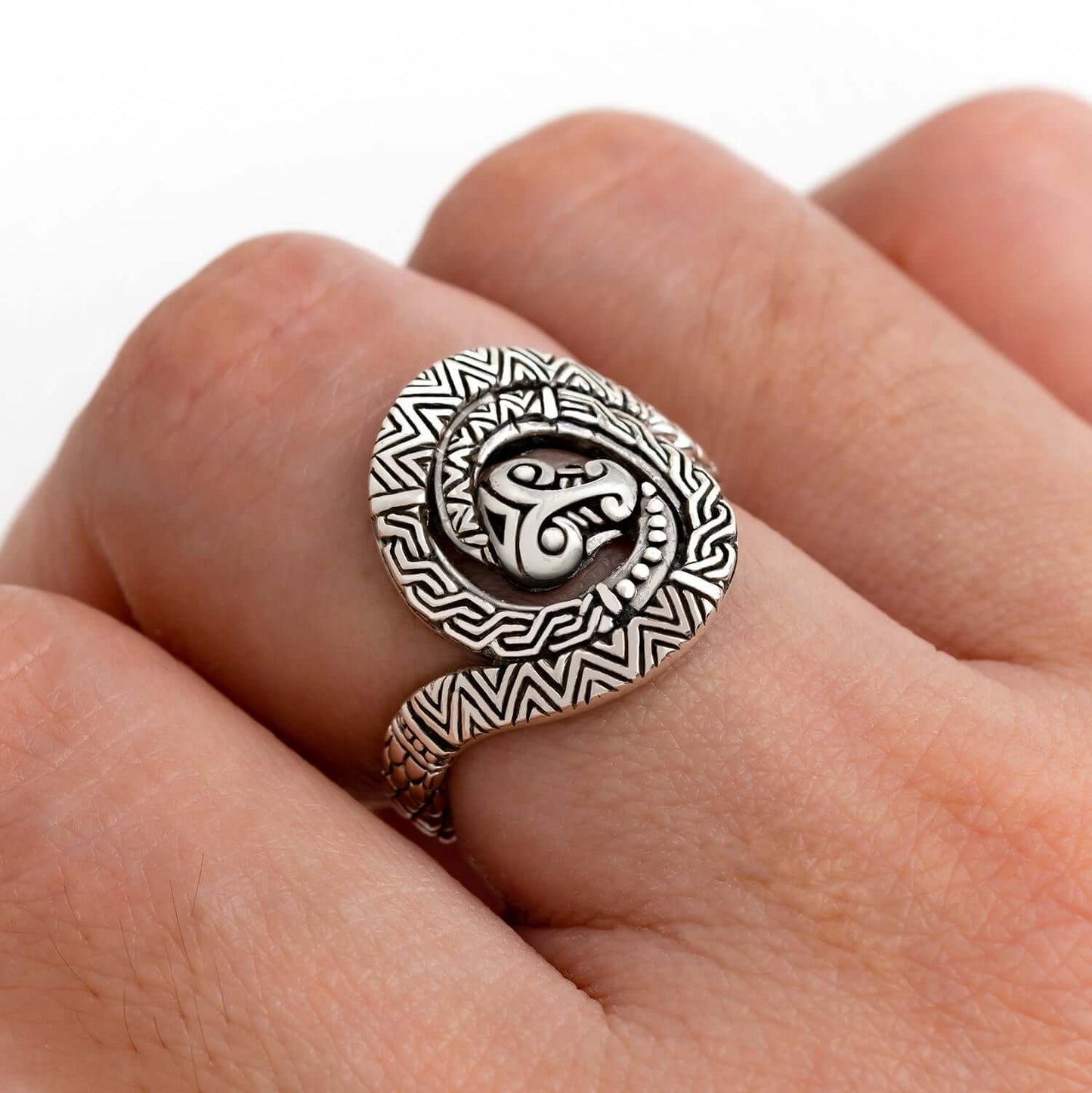 925 Sterling Silver Greek Ouroboros Snake Ring - SilverMania925