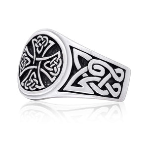 925 Sterling Silver Celtic Irish Knot Knights Templar Iron Cross Band Ring