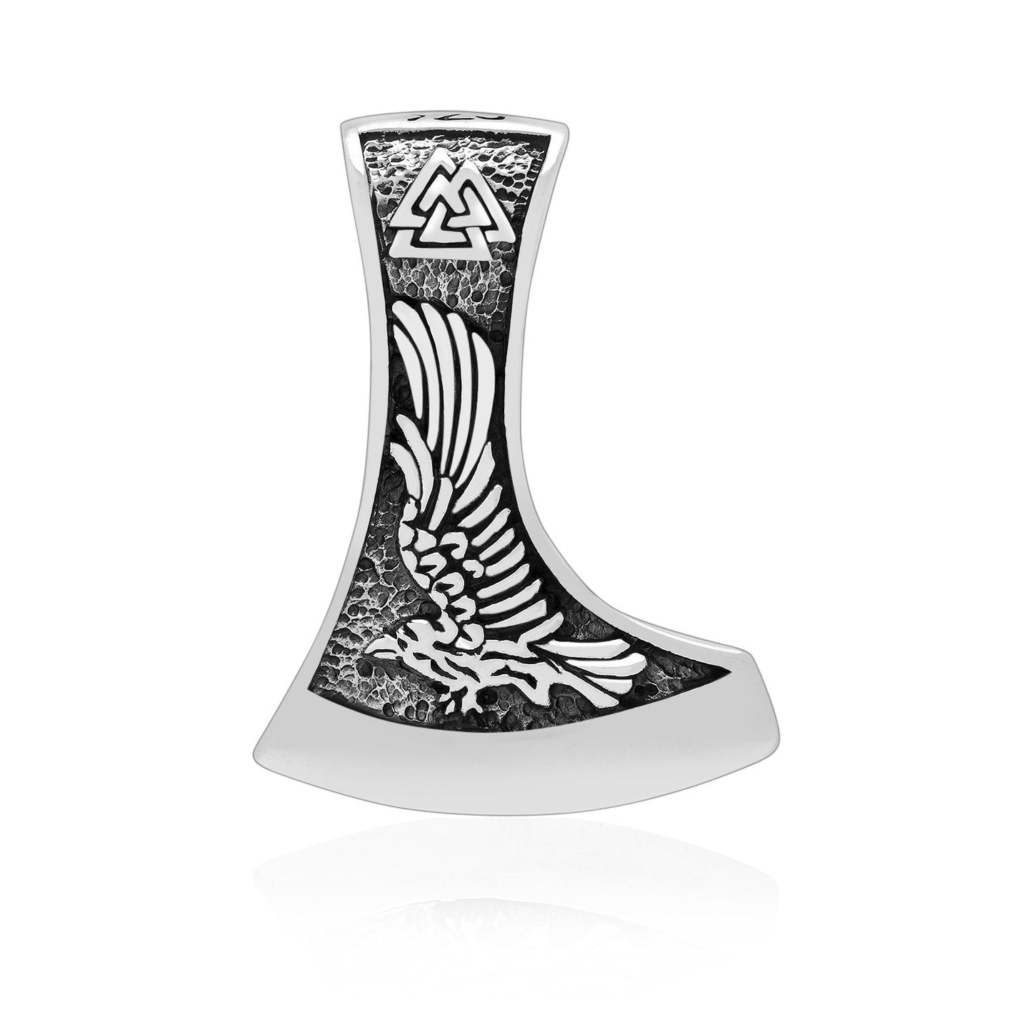 Sterling Silver Viking Axe Pendant with Raven and Wolf - SilverMania925
