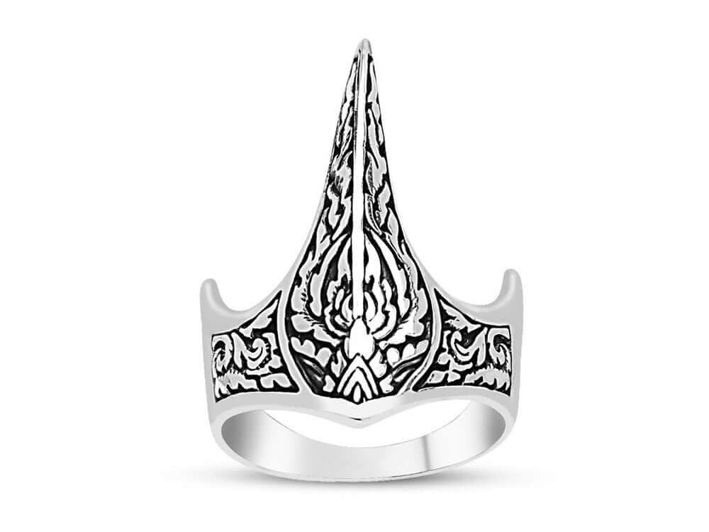 925 Sterling Silver Handmade Crown Archer Zighir Turkish Jewelry Mens Ring - SilverMania925