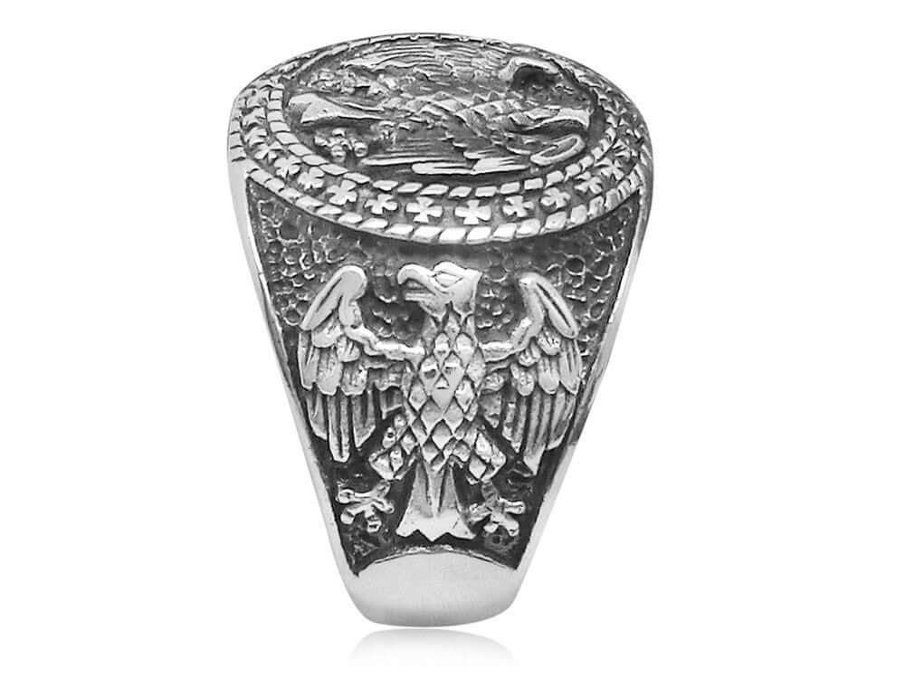 925 Sterling Silver Mens German Eagle Round Signet Bundesadler Band Ring - SilverMania925