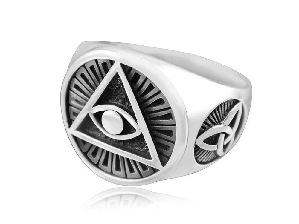 925 Sterling Silver Egyptian Eye of God Horus Udjat Illuminati Celtic Triquetra Ring - SilverMania925