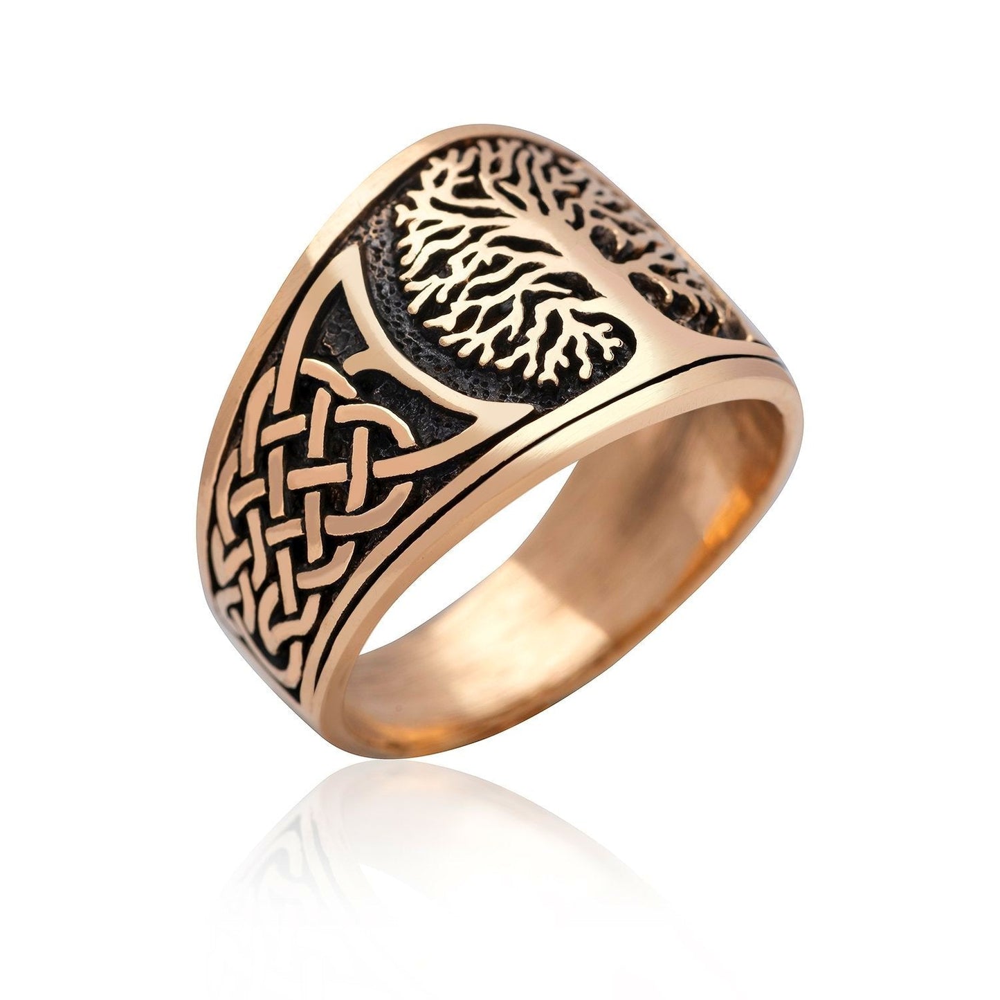 Viking Yggdrasil with Knotwork Bronze Ring - SilverMania925