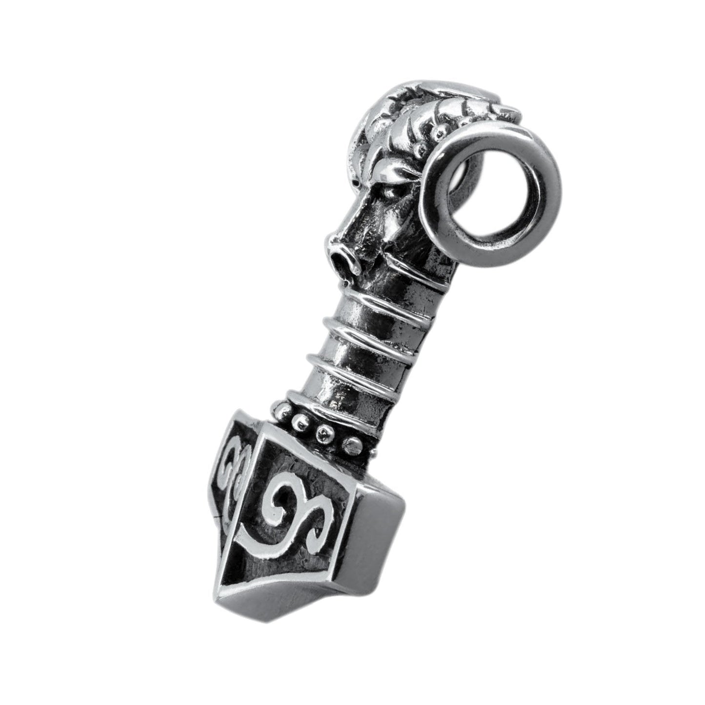 925 Sterling Silver Viking Mjolnir Ram Pendant - SilverMania925