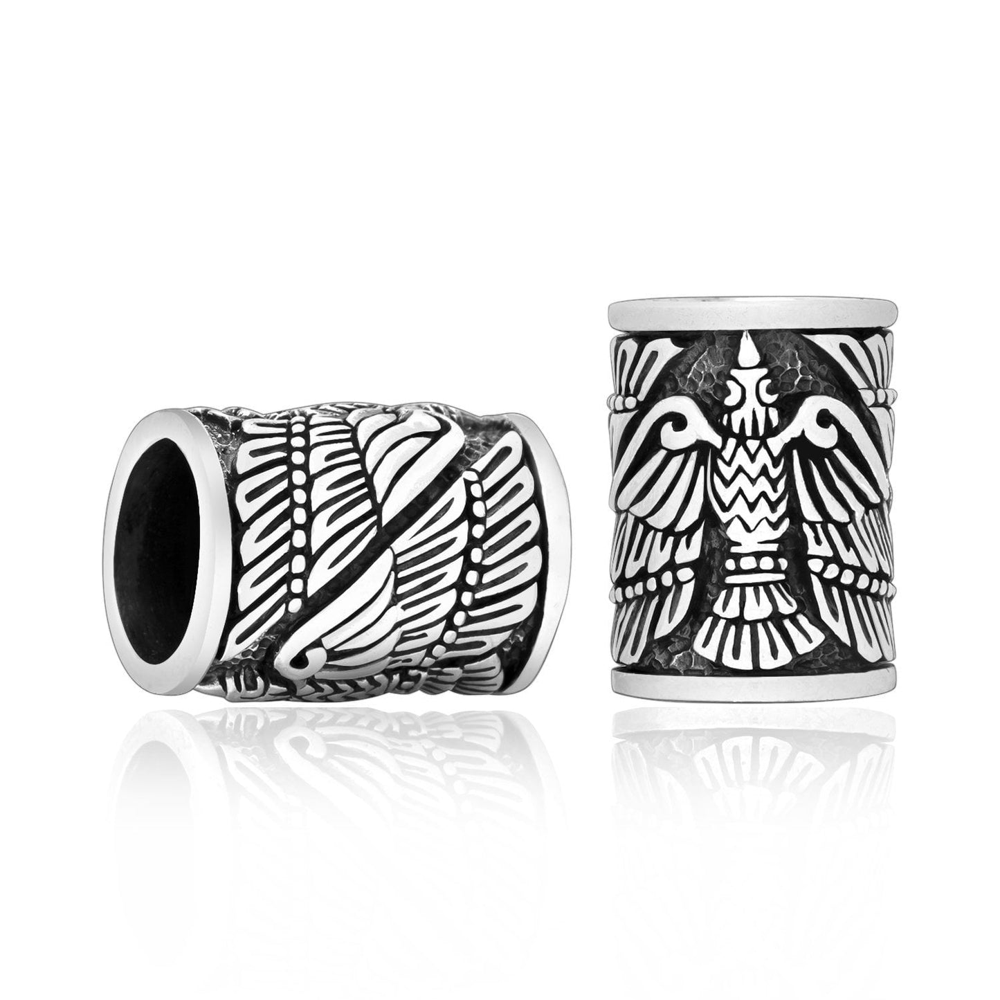 Sterling Silver Viking Beard Bead with Raven Huginn and Muninn - SilverMania925