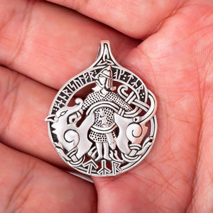 925 Sterling Silver War God Tyr with Fenrir Pendant