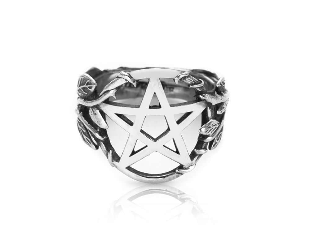 925 Sterling Silver Pentacle Pentagram Filigree Flower High Polish Ring - SilverMania925