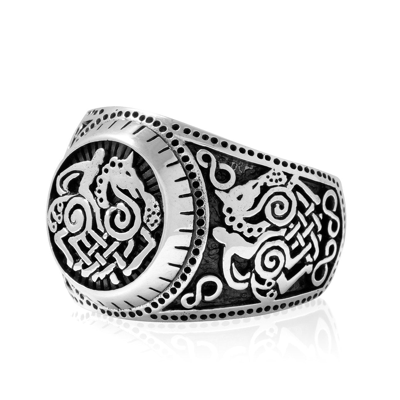 925 Sterling Silver Sleipnir Viking Horse Odin's Steed Signet Norse Ring - SilverMania925