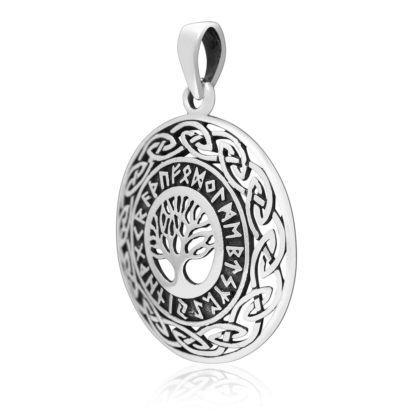 925 Sterling Silver Yggdrasil Viking Runes Pendant - SilverMania925