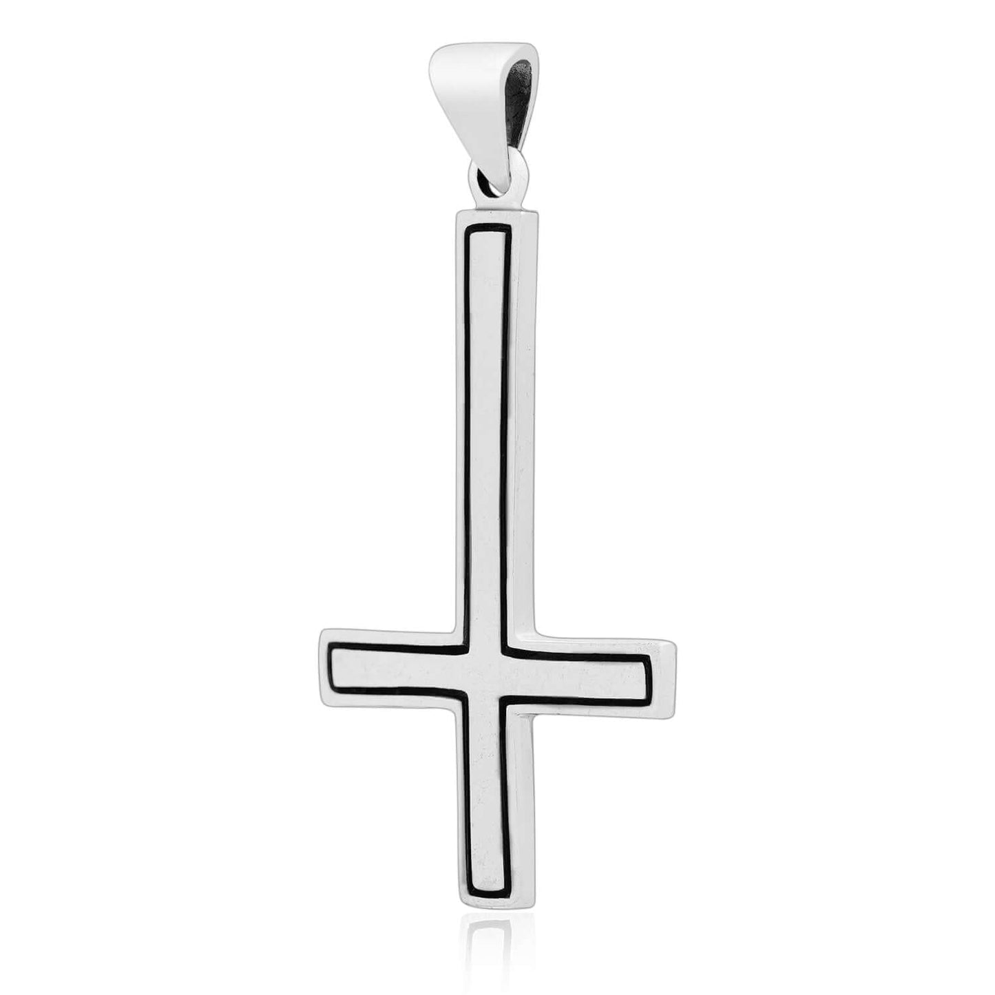 925 Sterling Silver Inverted Cross Satanic Pendant - SilverMania925
