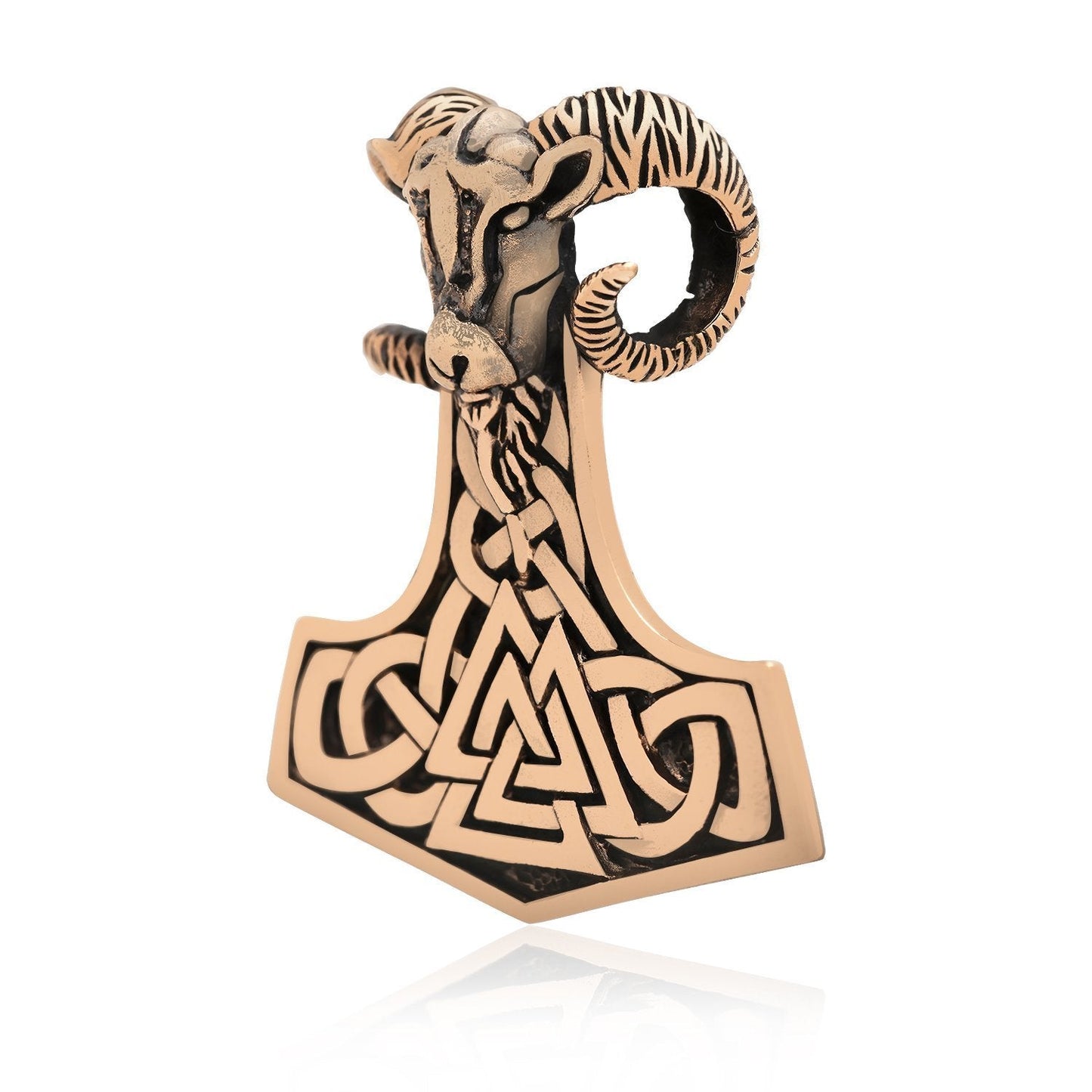 Viking Mjolnir Bronze Pendant with Ram Head and Valknut - SilverMania925