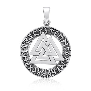 925 Sterling Silver Viking Valknut Runes Futhark Legendary Pendant
