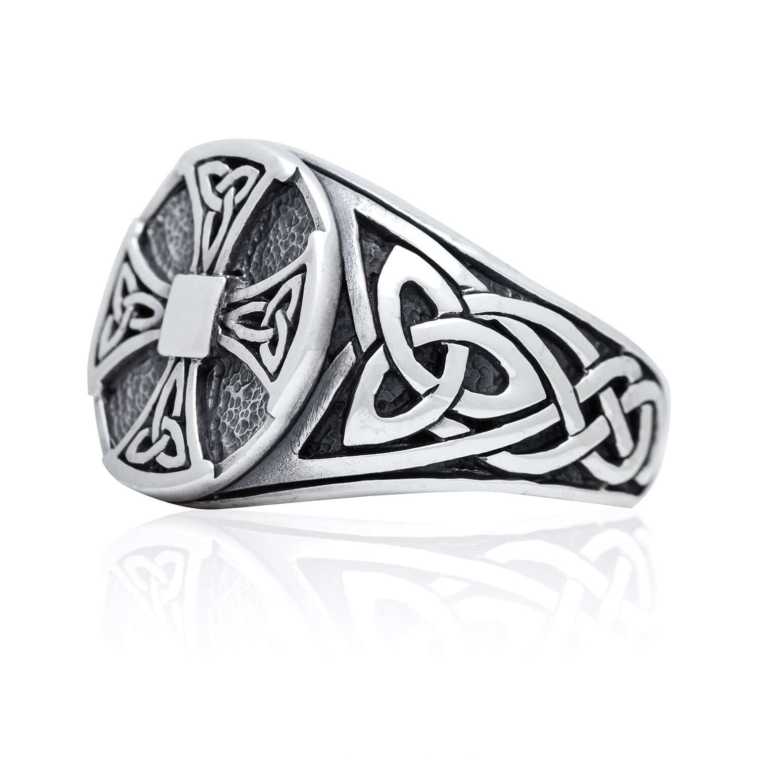 925 Sterling Silver Celtic Knot Knights Templar Iron Cross Triquetra Ring
