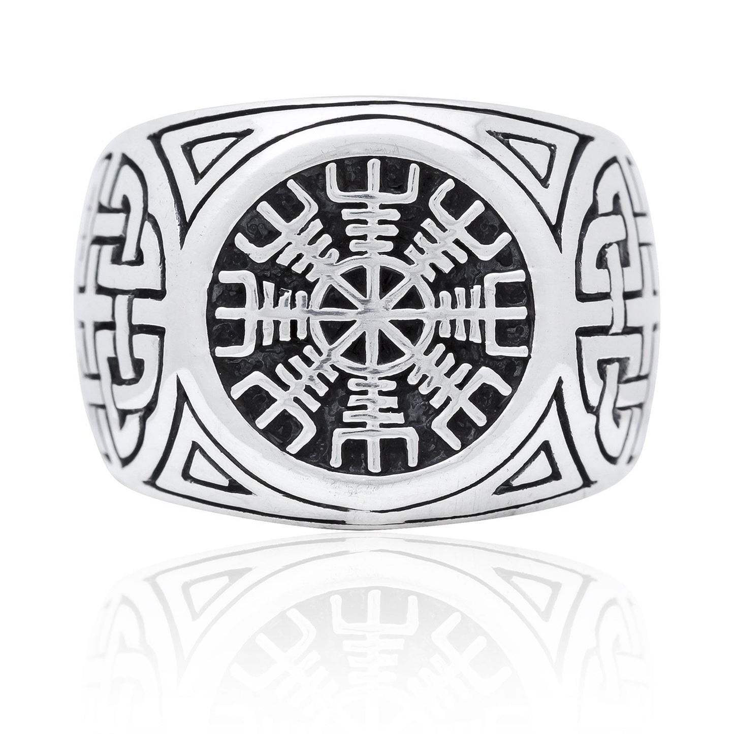 925 Sterling Silver Viking Helm Of Awe Ring with Norse Shield Knot - SilverMania925