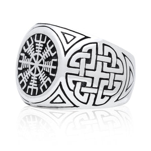925 Sterling Silver Viking Helm Of Awe Aegishjalmur Knotwork Protection Ring