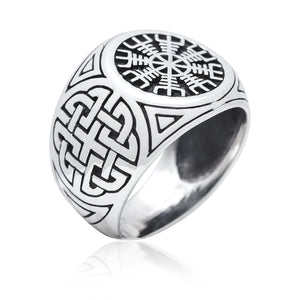 925 Sterling Silver Viking Helm Of Awe Aegishjalmur Knotwork Protection Ring