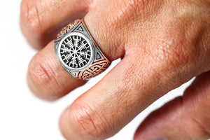 925 Sterling Silver Viking Helm Of Awe Aegishjalmur Knotwork Protection Ring