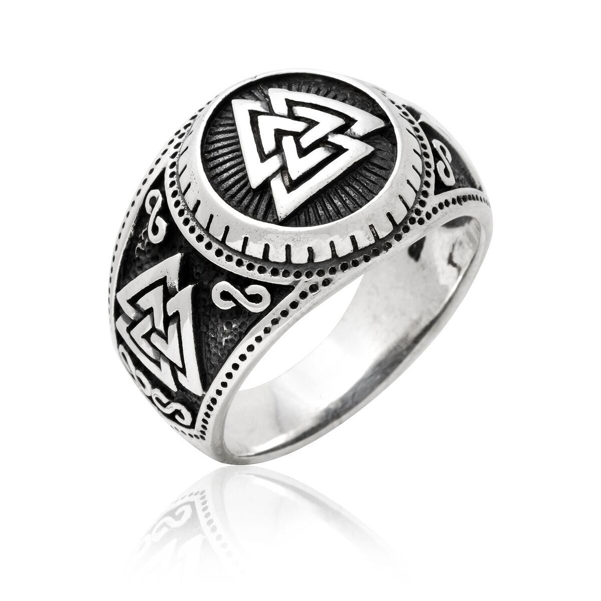 925 Sterling Silver Viking Valknut Signet Ring - SilverMania925