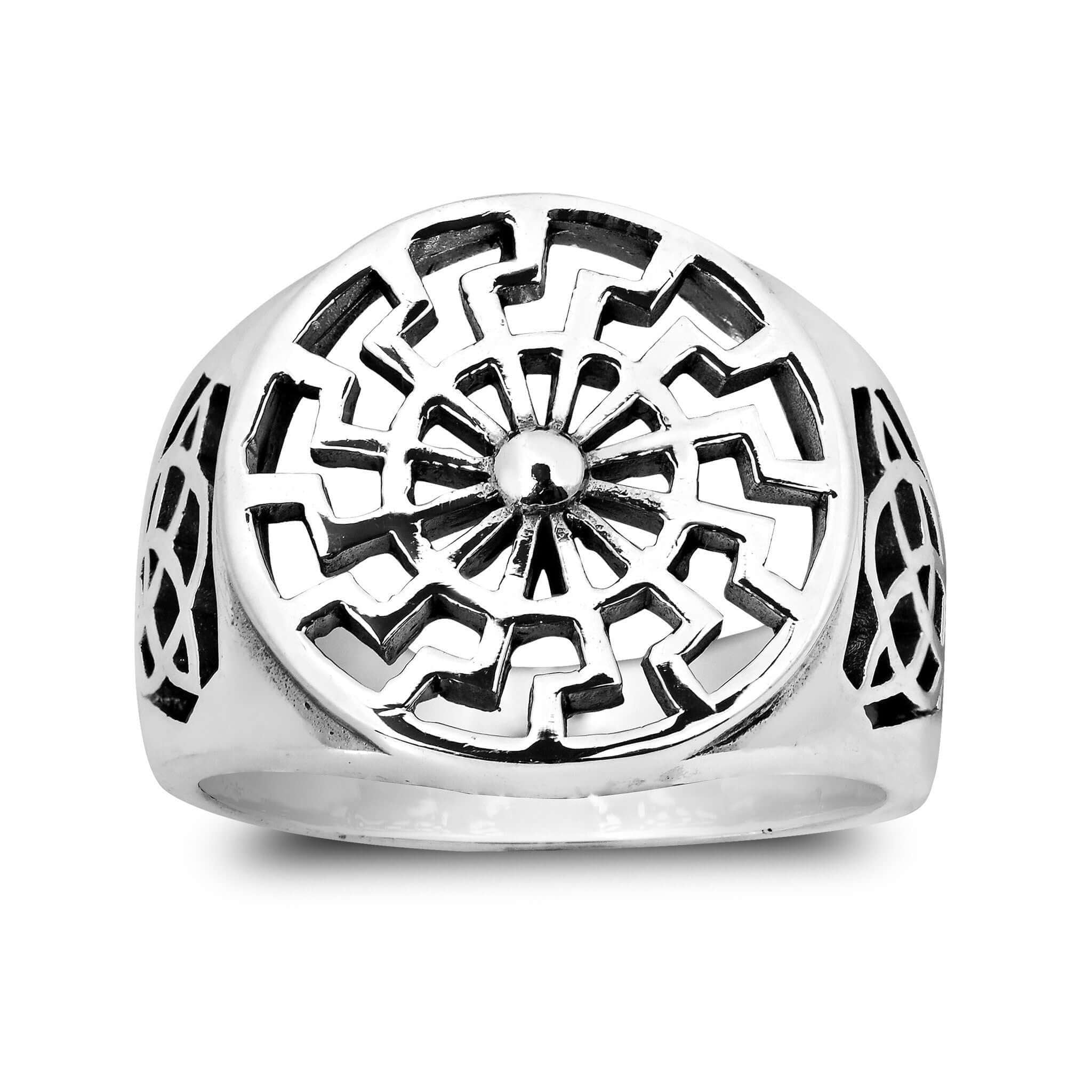 925 Sterling Silver Black Sun Ring with Knotwork