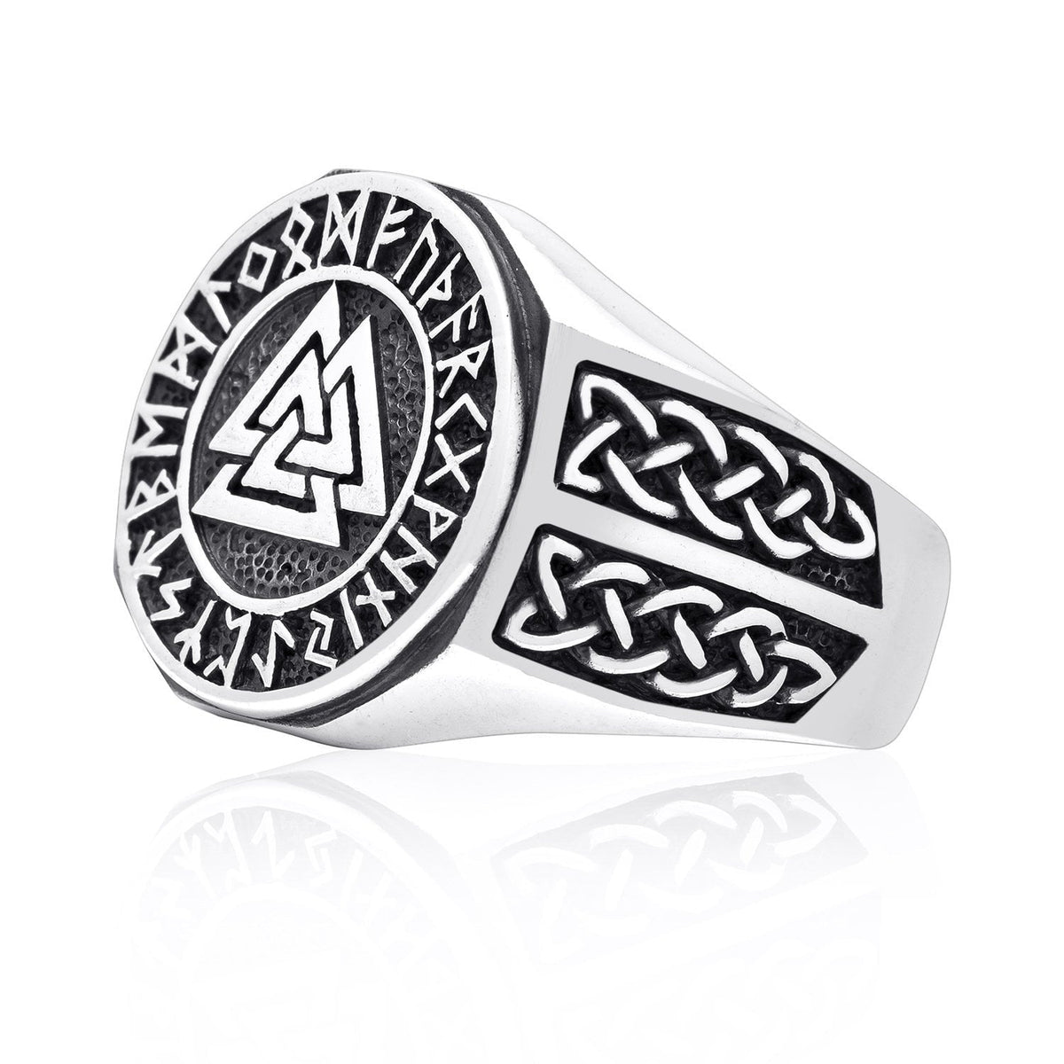 925 Sterling Silver Valknut Norse Runes Knotwork Viking Jewelry Ring - SilverMania925