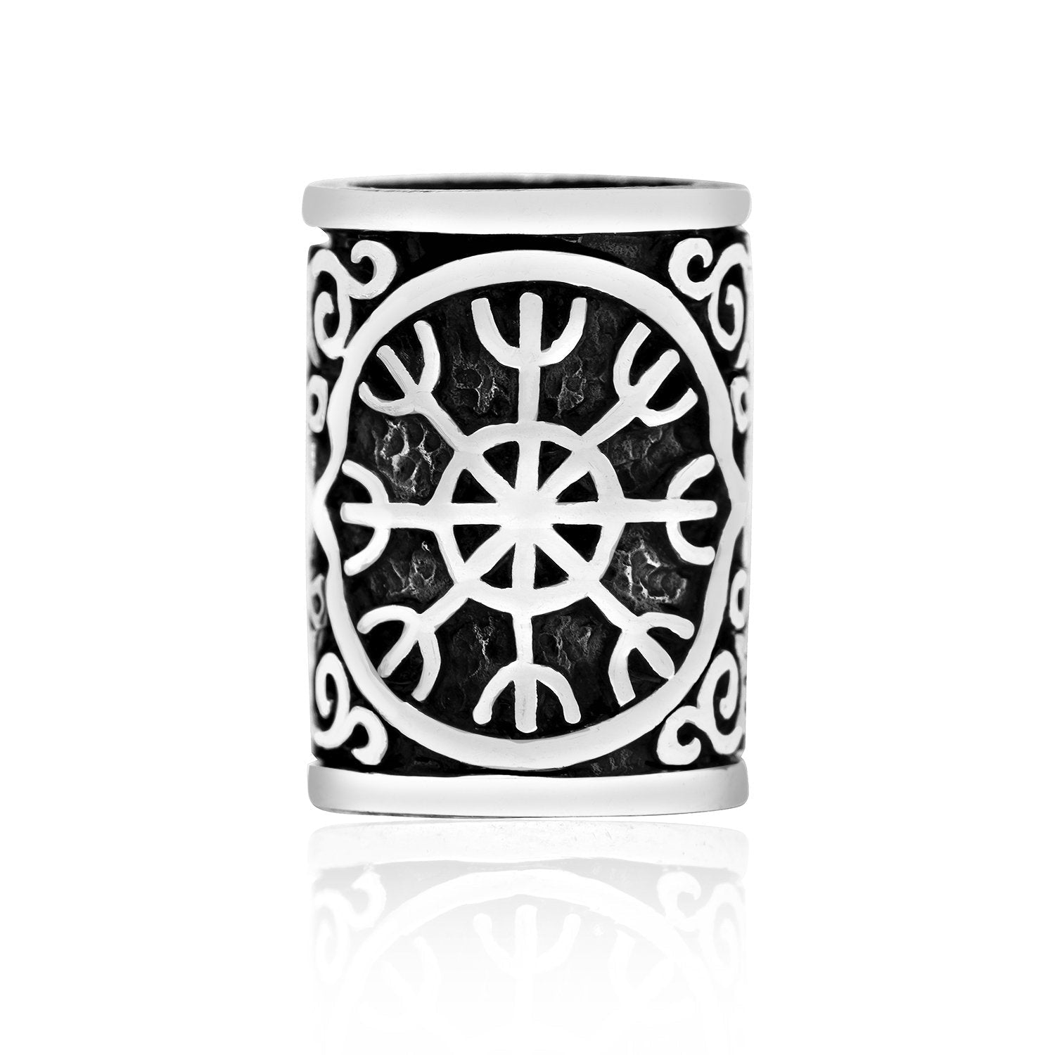 925 Sterling Silver Viking Beard Hair Bead with Helm of Awe