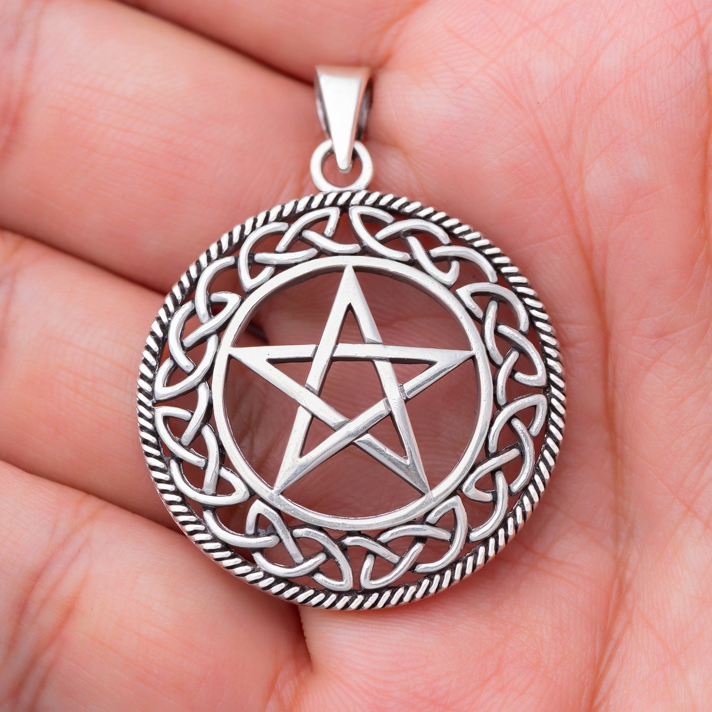 925 Sterling Silver Wiccan Pendant with Pentagram - SilverMania925