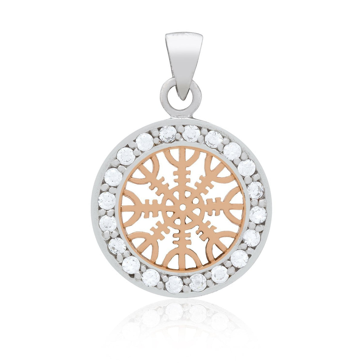 Sterling Silver with Rose Gold Viking Helm of Awe and Cubic Zirconia Charm - SilverMania925