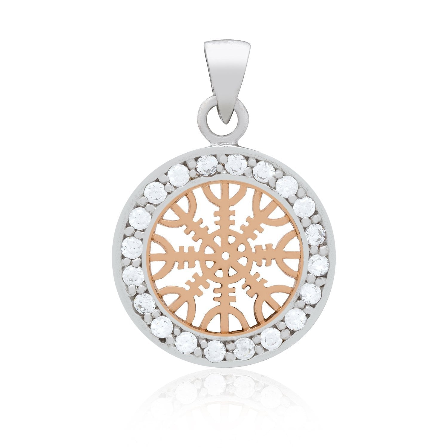 Sterling Silver with Rose Gold Viking Helm of Awe and Cubic Zirconia Charm