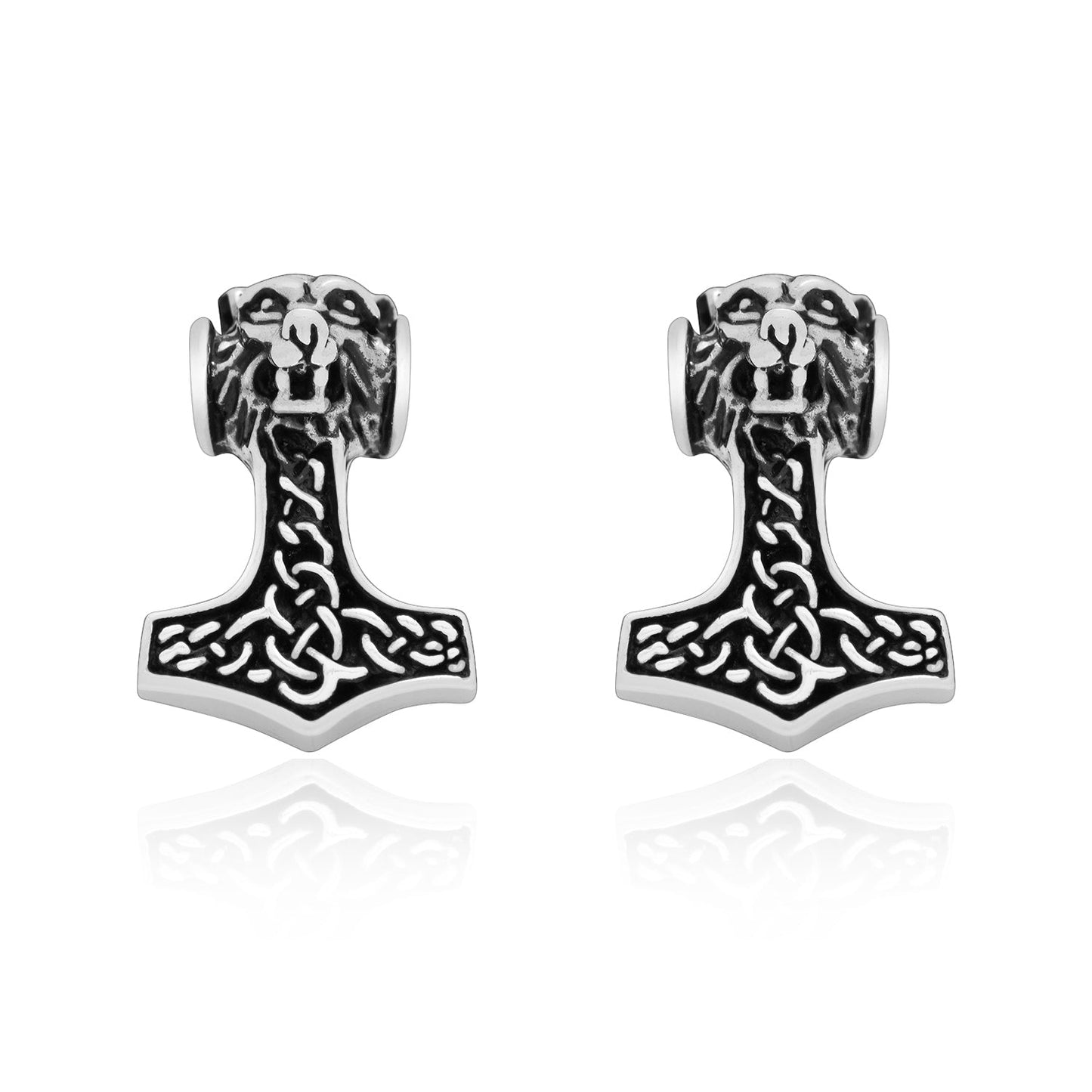 925 Sterling Silver Viking Mjolnir with Knotwork Earrings - SilverMania925