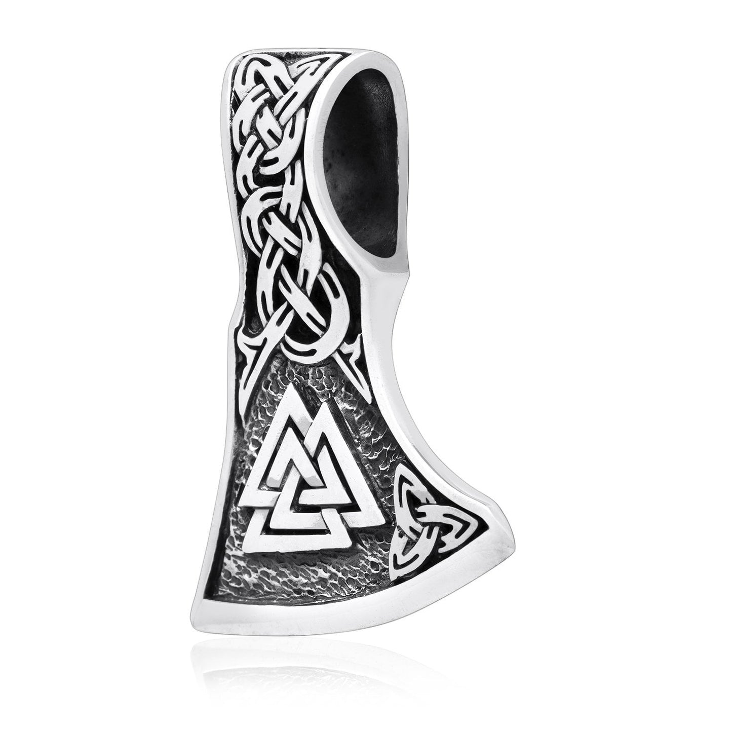 925 Sterling Silver Viking Valknut Triquetra Axe Amulet - SilverMania925