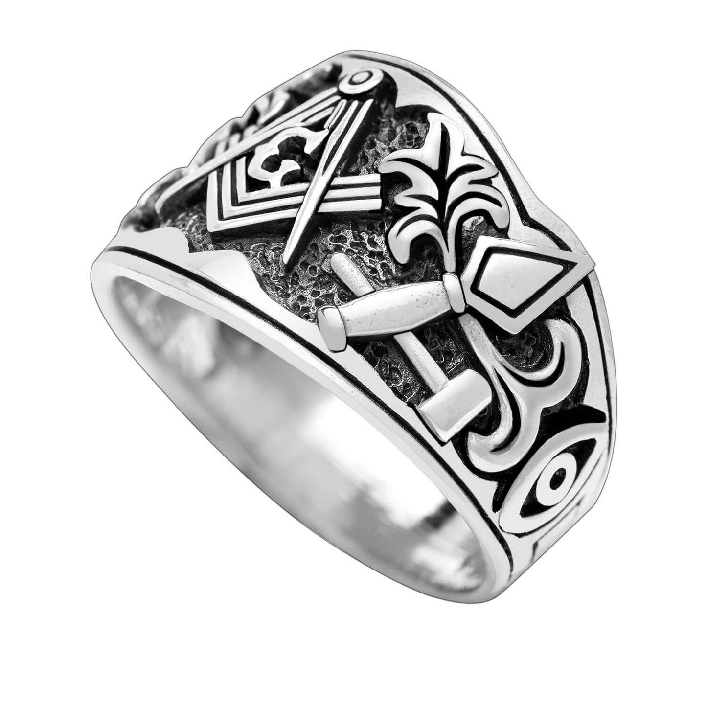 925 Sterling Silver Cigar Band Style Masonic Ring - SilverMania925