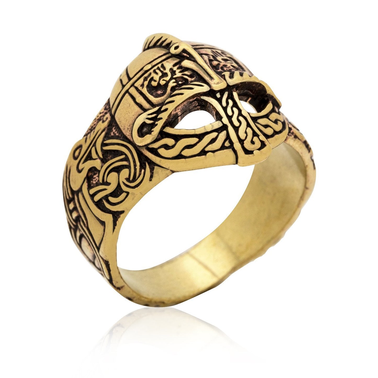 Viking Gjermundbu Helmet Bronze Ring with Dragons - SilverMania925