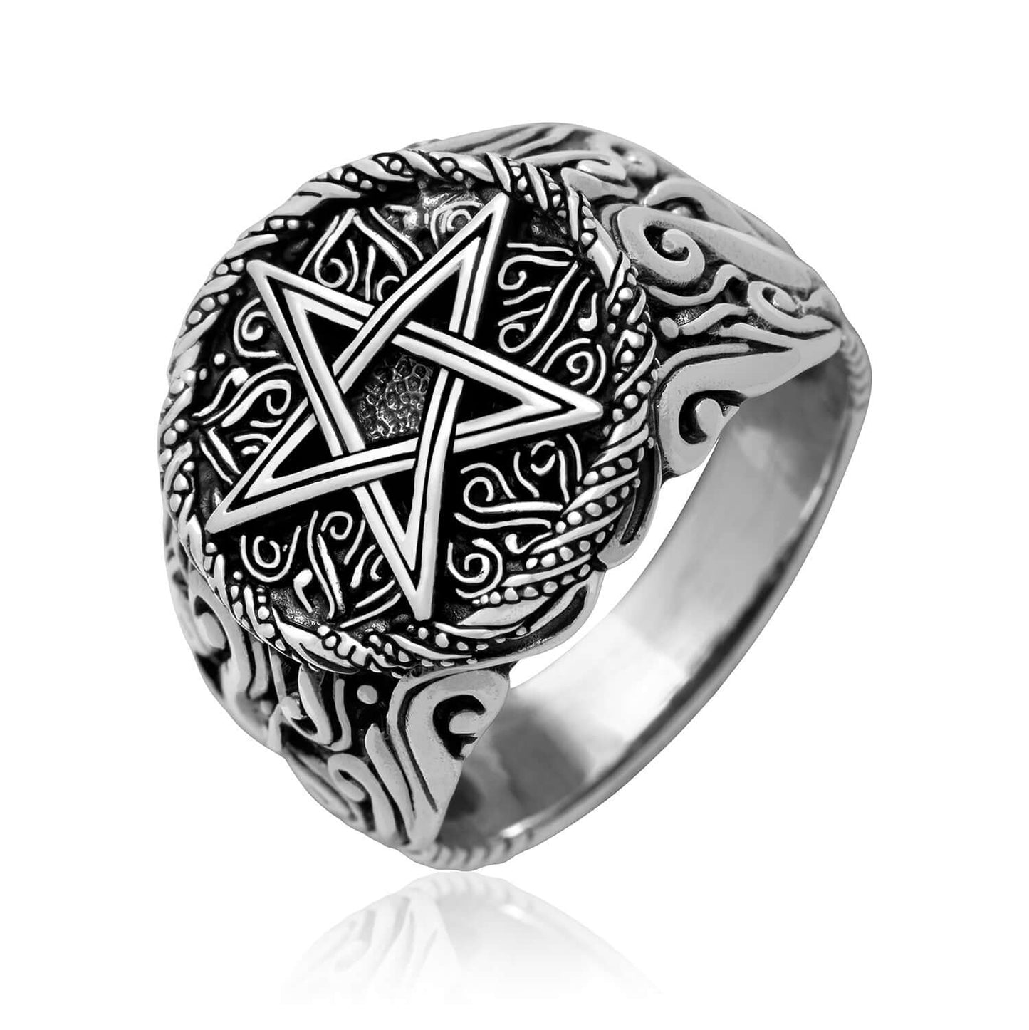 925 Sterling Silver Pentagram Star Ring - SilverMania925