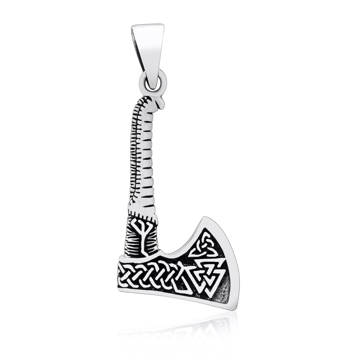 925 Sterling Silver Viking Axe with Valknut Double Sided Pendant - SilverMania925