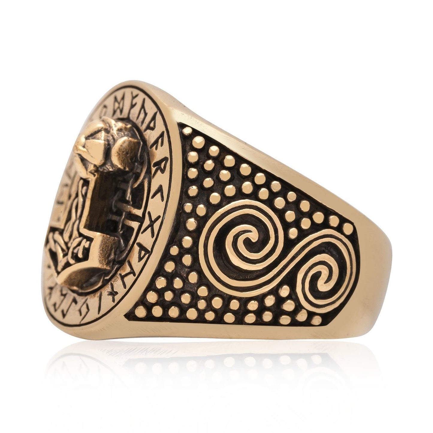 Viking Thor Hammer Runes Ring Handcrafted from Bronze - SilverMania925