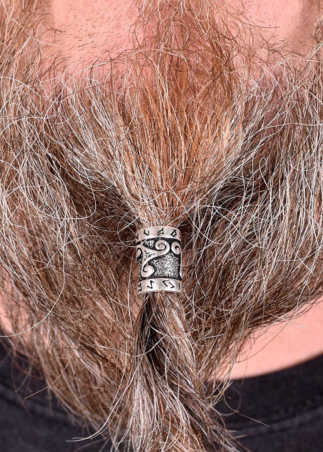 Sterling Silver Viking Beard Bead with Runes and Celtic Triskelion - SilverMania925