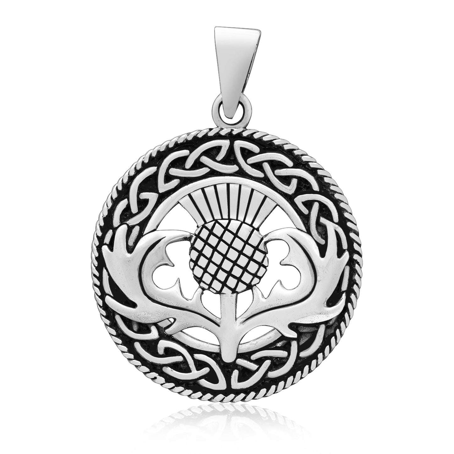 925 Sterling Silver Scottish Thistle Pendant with Celtic Knots - SilverMania925