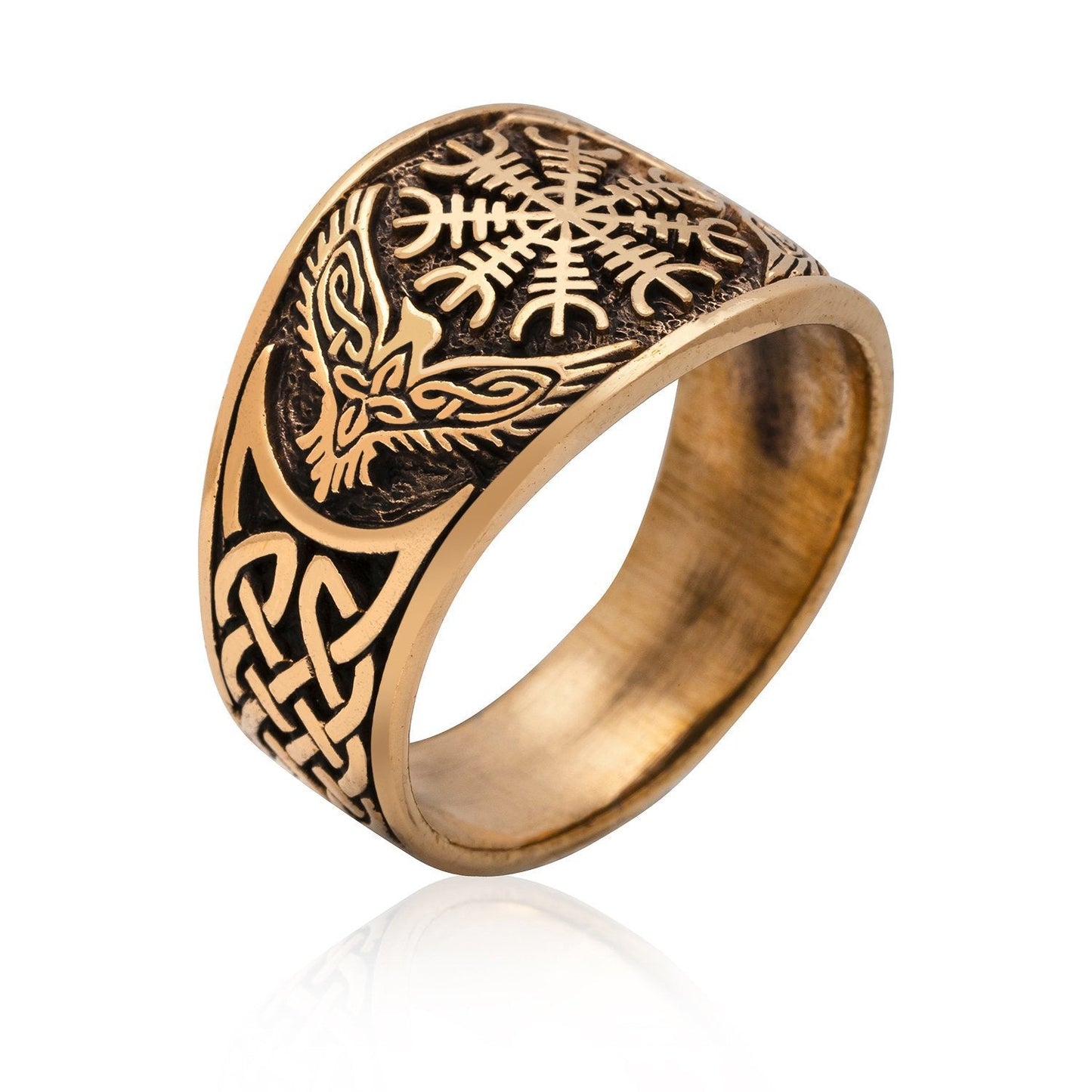 Helm of Awe Viking Raven Bronze Ring - SilverMania925