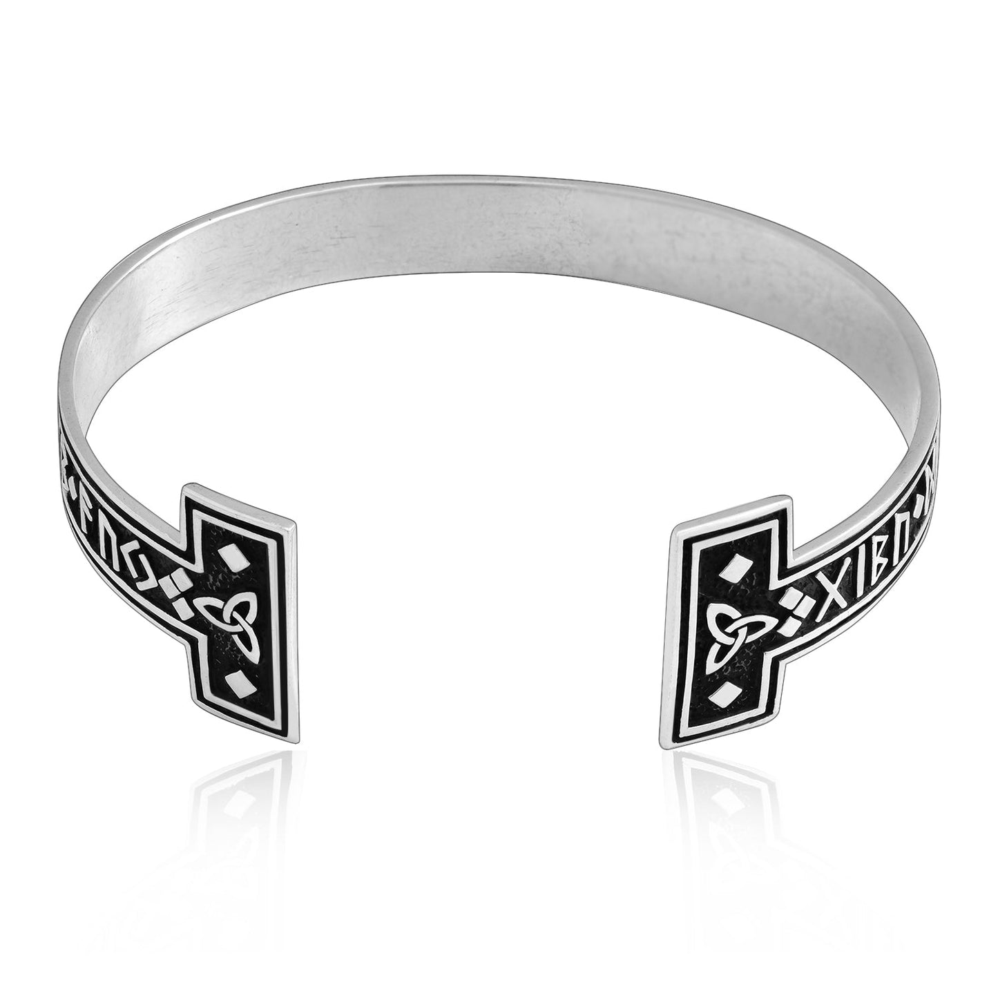 925 Sterling Silver Viking Runes Bangle with Celtic Triquetra - SilverMania925