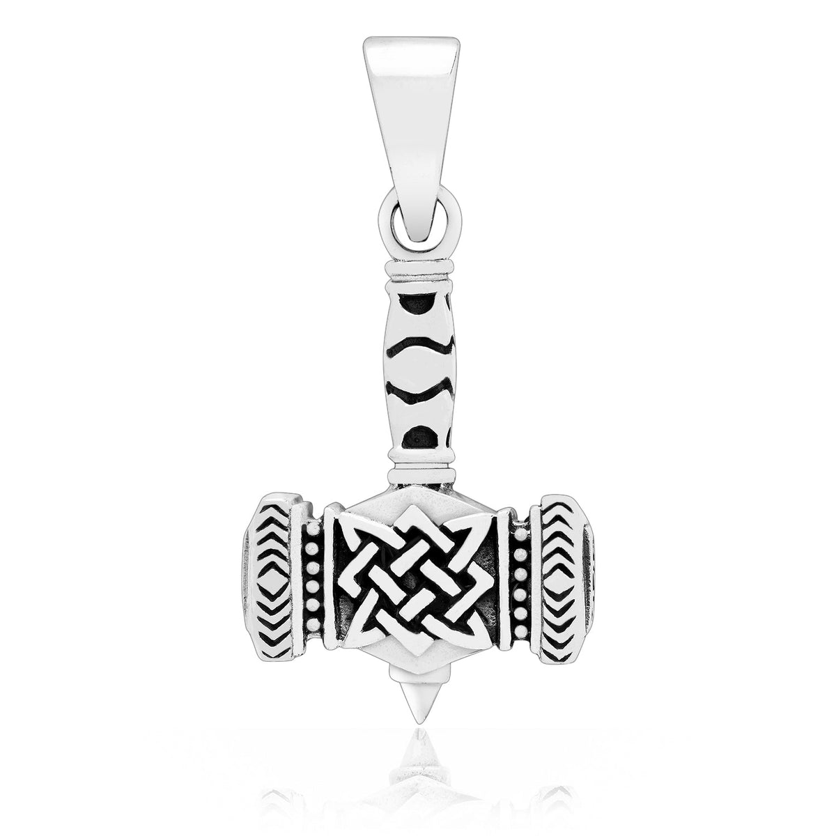 925 Sterling Silver Viking Mjolnir with Knotwork Pendant - SilverMania925