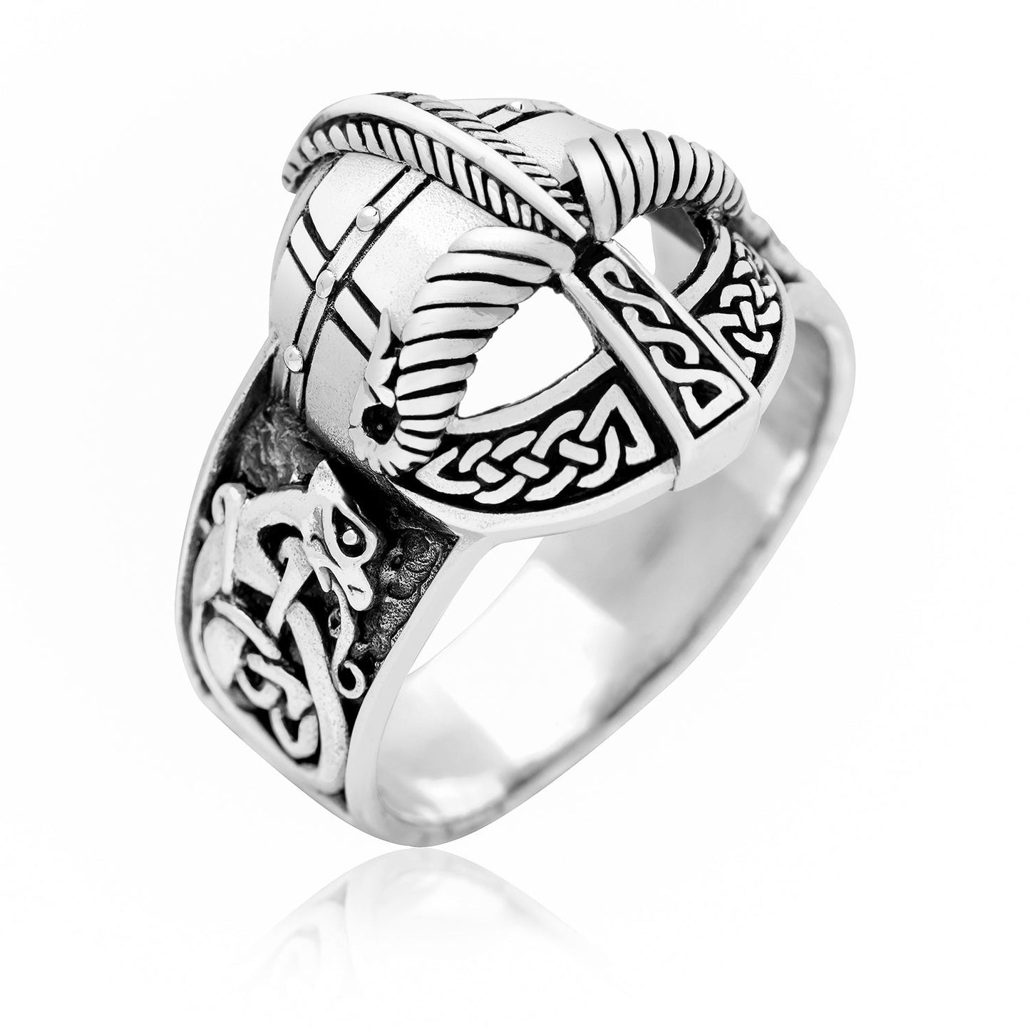 925 Sterling Silver Viking Gjermundbu Helmet Ring - SilverMania925